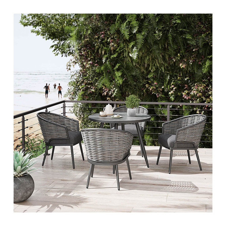 Série de cuisine extérieure en rotin de cire en aluminium Table ronde 4 sièges