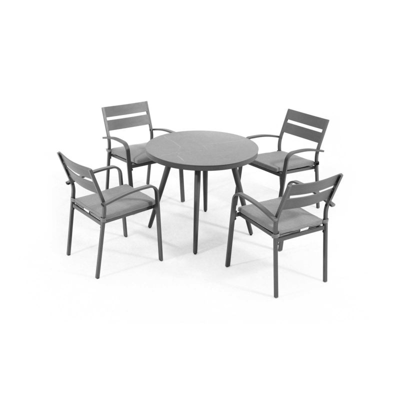 Table ronde et fauteuil en aluminium pour 4 personnes