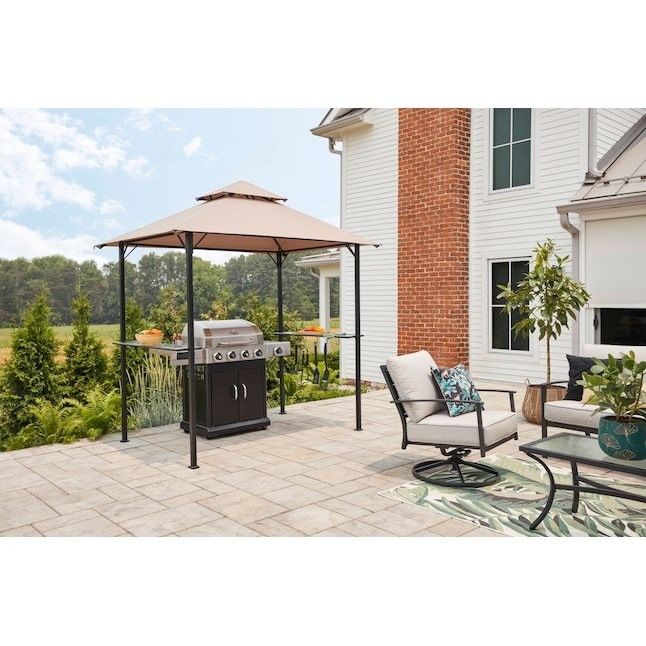 Tente extérieure de gril de patio Gazebo AJUNION 5x8 Double grill à couvercle à gril avec cadre en acier