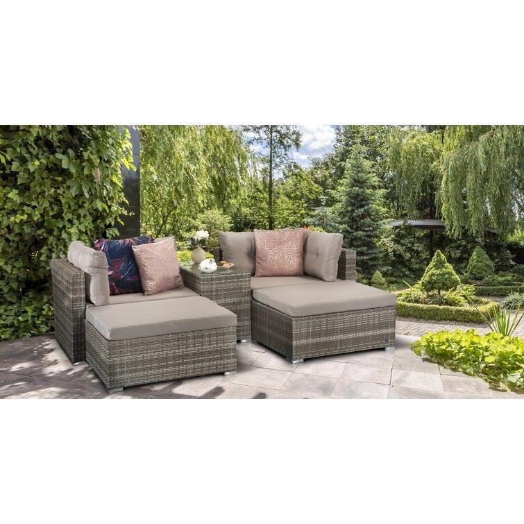 Ensemble de salon extérieur avec cadre métallique AJUNION Meubles de jardin en rotin W52 x D56 x H87cm