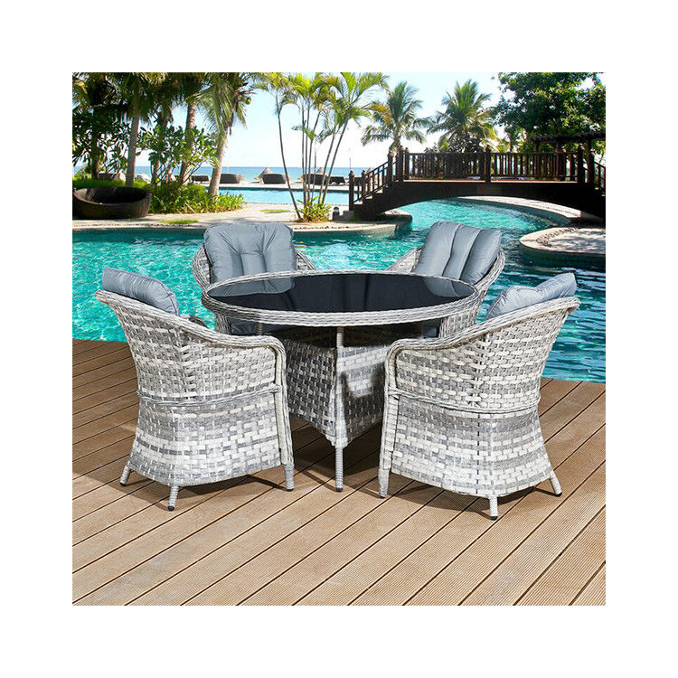 Ensemble de meubles d'extérieur avec table ronde AJUNION 4 sièges Rattan tissé résistant aux intempéries