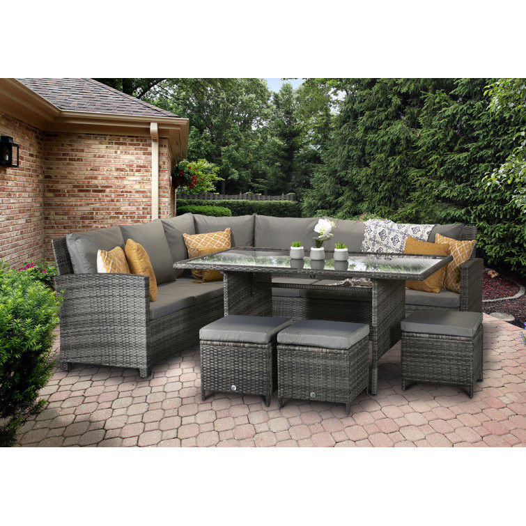 Leisure Outdoor AJUNION 9 Assises PE Rattan Jardin Meubles de salle à manger avec coussins