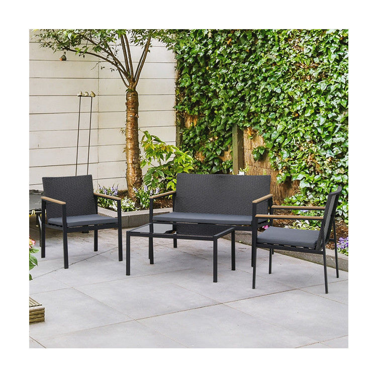 Ensemble de meubles de patio en fer métallique en extérieur mélangé à du rotin PE imperméable