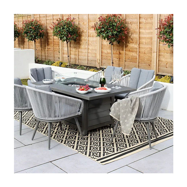 Meubles d'extérieur à 6 places avec table de foyer et fauteuil en tissu de corde