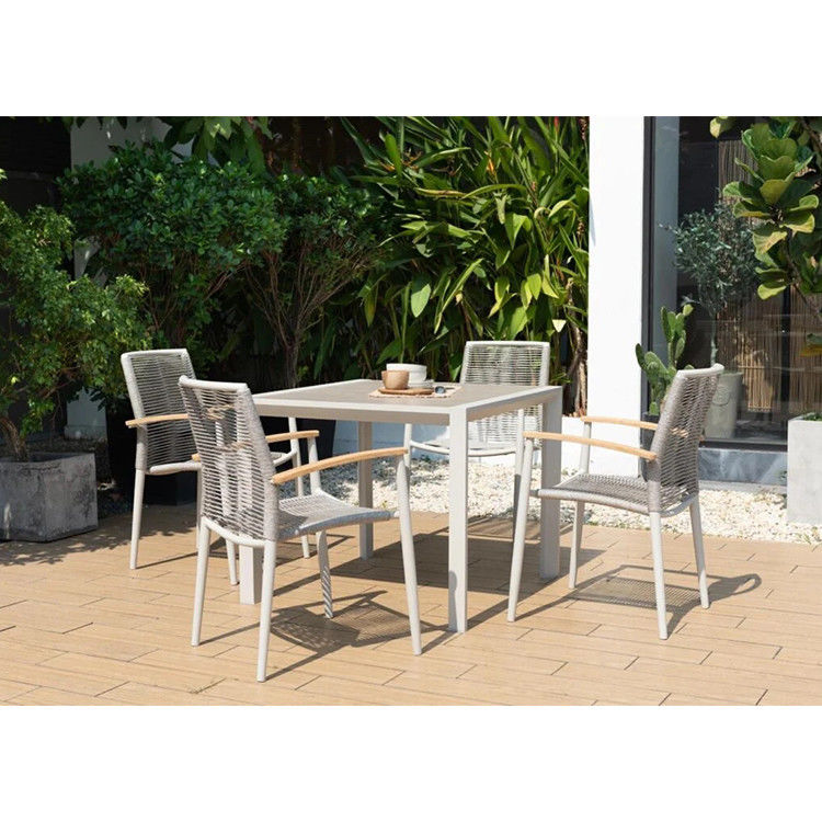 Profitez de repas en plein air avec AJUNION Luxe aluminium jardin ensemble et fauteuil tissé à la corde