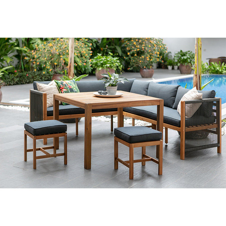 Ensemble de salle à manger extérieure avec canapé d'angle en bois massif et banc de 3 places pour les repas relaxants