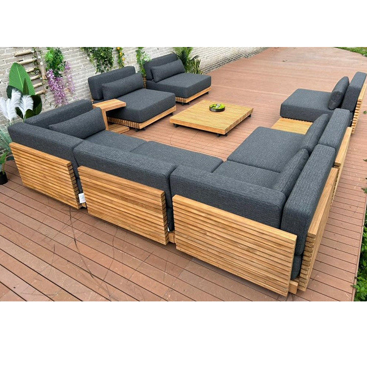 7 sièges Luxe bois de teck canapé de patio extérieur ensemble canapé sans bras Taille W99 x D104 x H56cm