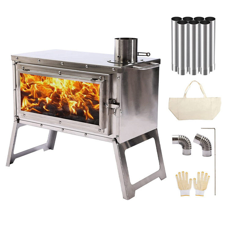 Patio extérieur Camping BBQ Party Portable en acier inoxydable Poêle à bois de camping avec cheminée