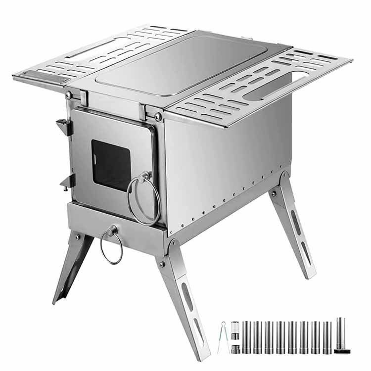 Poêle à bois pliable en acier inoxydable idéal pour le camping en plein air et les randonnées