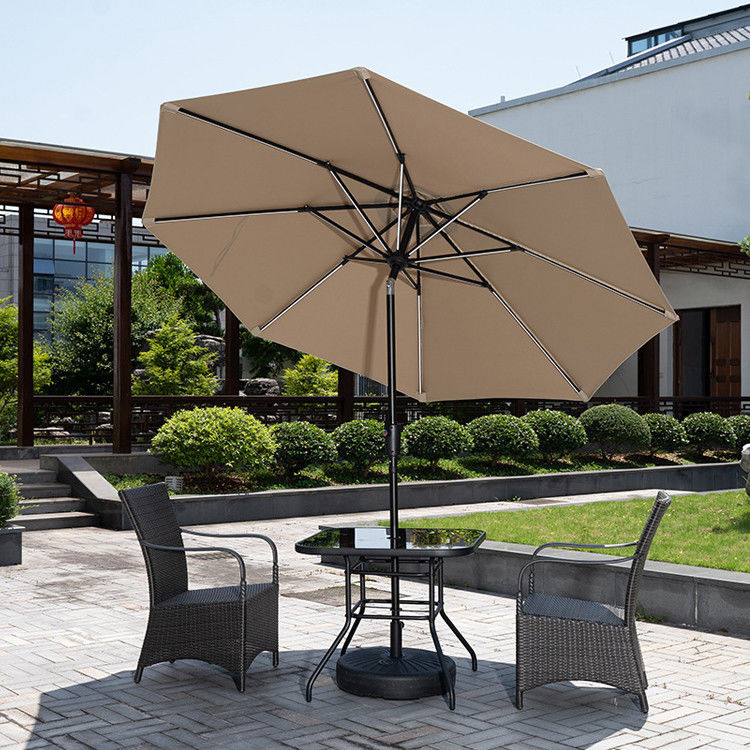 Café extérieur Patio Parasol de plage avec lumières LED solaires et pôle de centre en aluminium