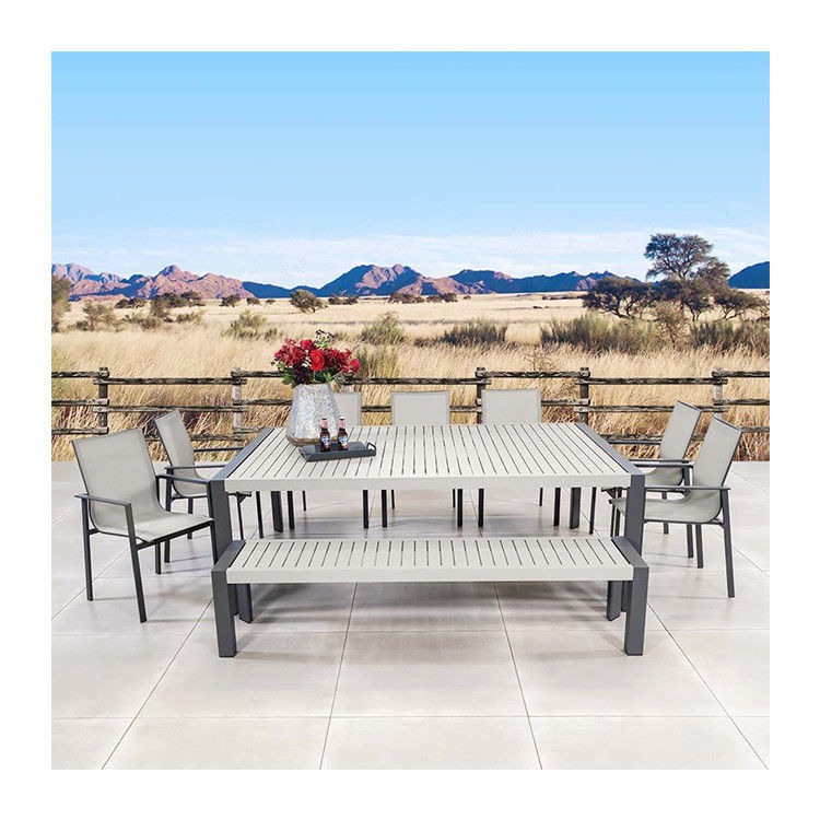 Ensemble de salle à manger extérieure avec banc AJUNION 9 pièces cadre en aluminium et meubles de patio en métal