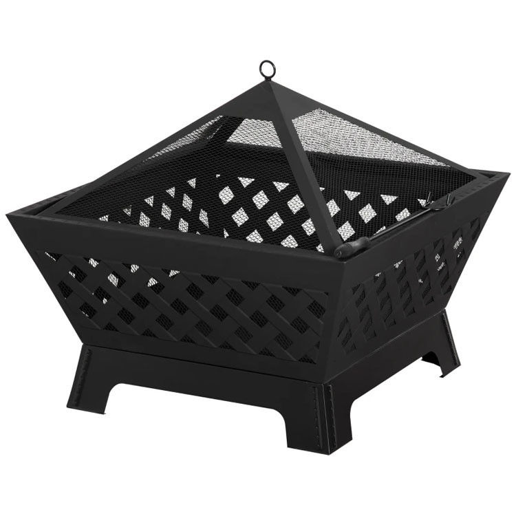 Couvercle noir en métal Poche de feu à bois pour patio extérieur jardin jardin feu de camping