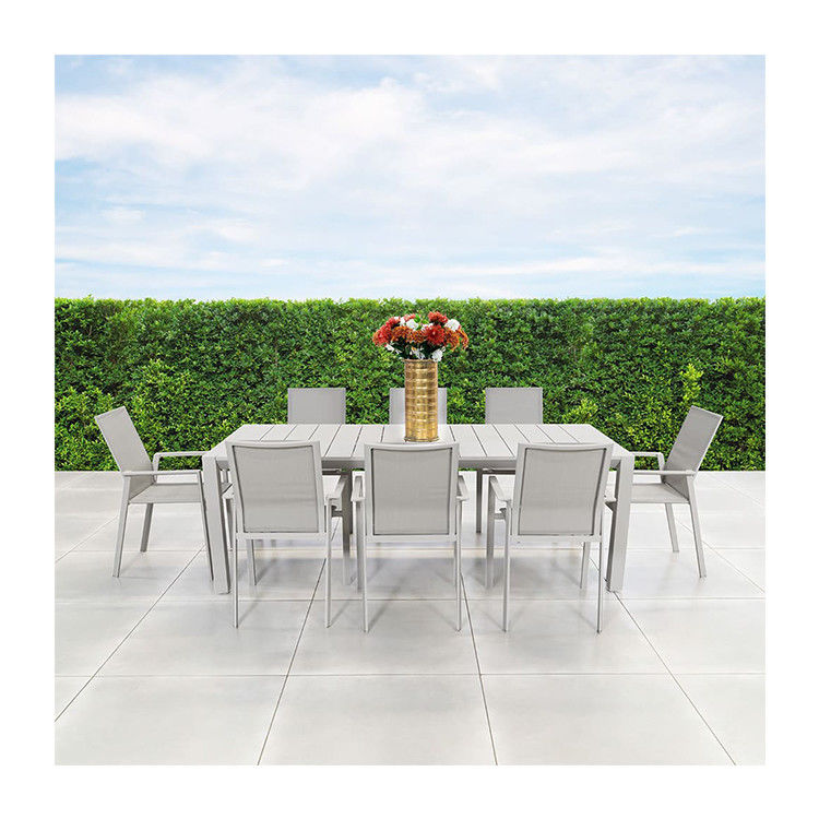 Table à manger et chaise de restaurant pour 8 personnes avec cadre métallique en aluminium de design moderne