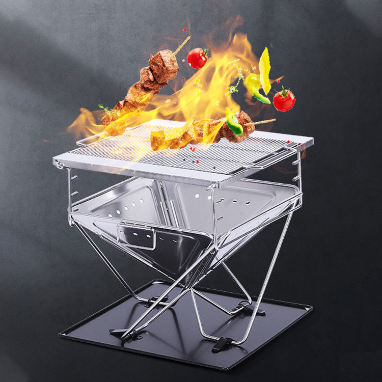 Poêle à griller en acier inoxydable pliable à charbon de bois portable pour jardin en plein air