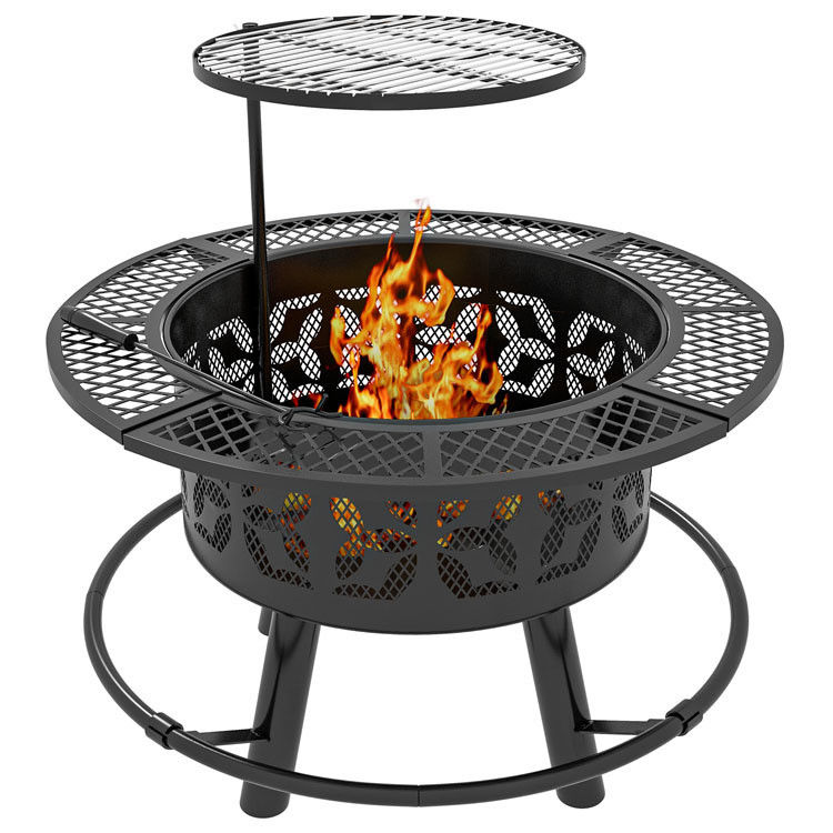 Réchauffement extérieur Portable en acier rond Foyer à bois Charbon de bois Grill Grill Kit de brûleur de foyer