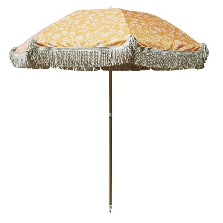 Parapluie en plein air sur la plage, patio, soleil, parapluie en couleur bois et polyester