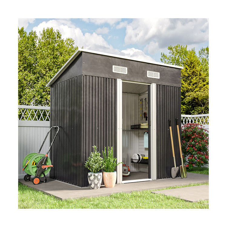 Résistance à la pourriture AJUNION 4x6ft Shed de jardin porte coulissante double stockage métallique Shed pour les outils vélo