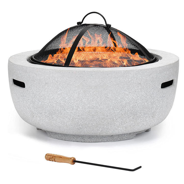 Blanc 3 en 1 rond Poêle à bois Charbon de bois Grill Table de barbecue Poêle à feu en pierre artificielle avec logo personnalisé