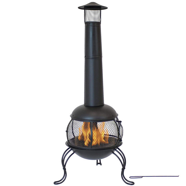 Patio extérieur jardin jardin camping acier feu à bois avec casquette de pluie poker noir