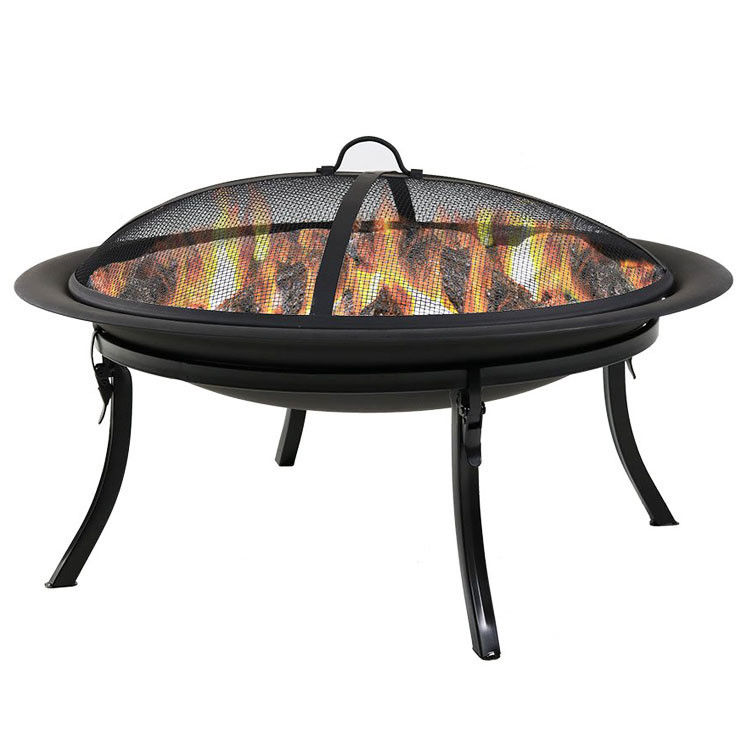 Patio extérieur jardin jardin feu de camping rond métal feu Pit Bowl avec Poker en noir