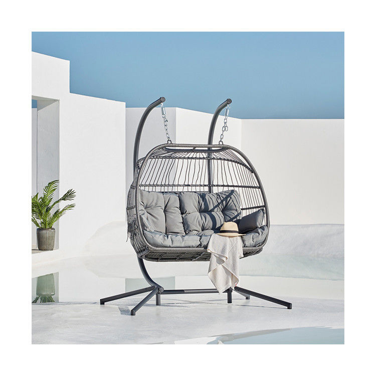 Chaise suspendue extérieure AJUNION Double siège Wicker Rattan oeuf patio Balances avec support