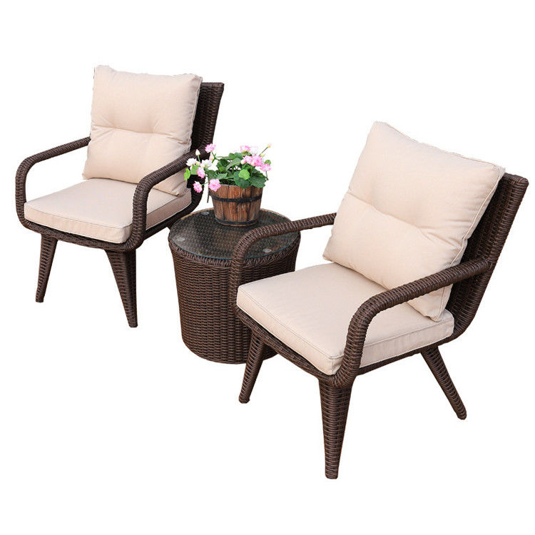 Conception moderne fauteuil en rotin PE tissé et ensemble de table à manger pour balcon extérieur de villa