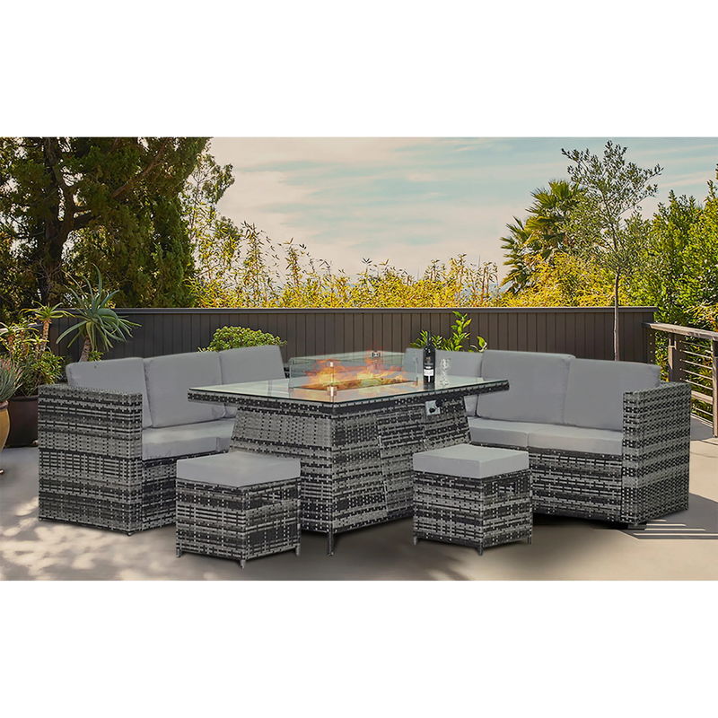 Détente en extérieur cadre de tube en acier AJUNION Wicker Rattan Garden Set avec table du foyer