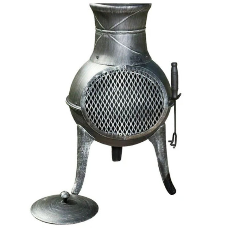 Métal patio extérieur arrière-cour jardin camping acier lourd cheminée à bois charbon de bois cheminée cheminée cheminée avec casquette de pluie