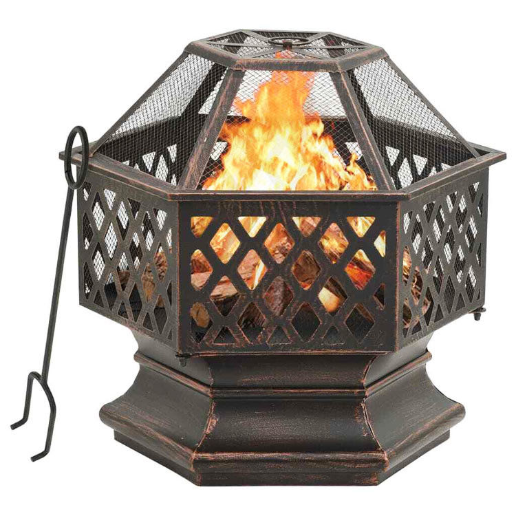 Hexagone Crossweave acier bois brûlant la fosse de feu Bowl pour le patio extérieur et le jardin