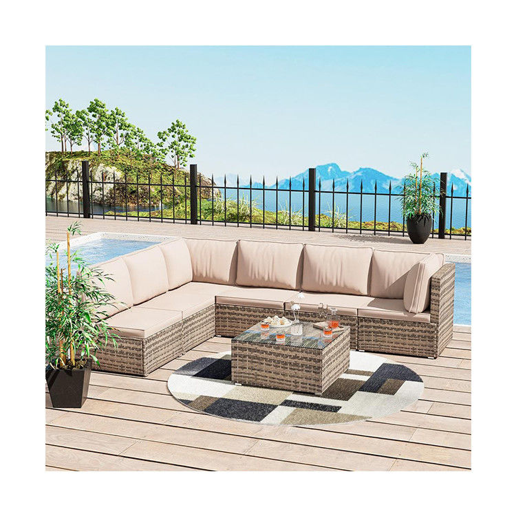 Améliorez votre patio avec AJUNION 7 pièces de meubles en coussins bruns et en rotin PE