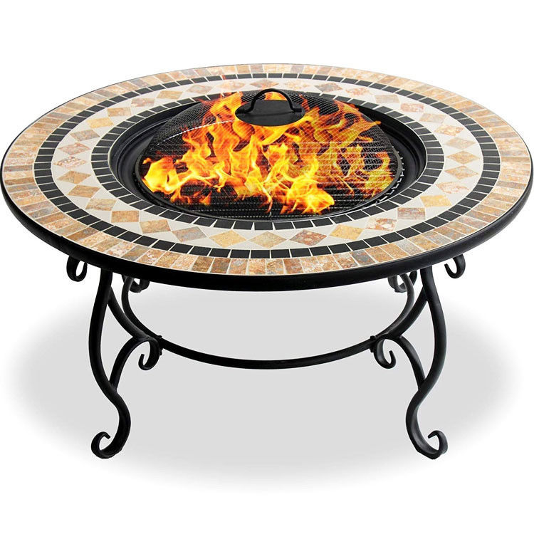 Puits de feu en mosaïque multifonctionnel pour camping au feu de camping et table de barbecue au charbon de bois