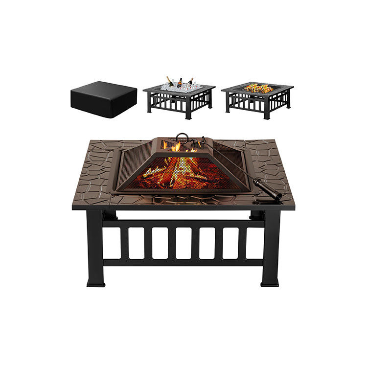 30 livres de métal carré de la table du foyer 32 pouces bois brûlant barbecue pour jardin de camping