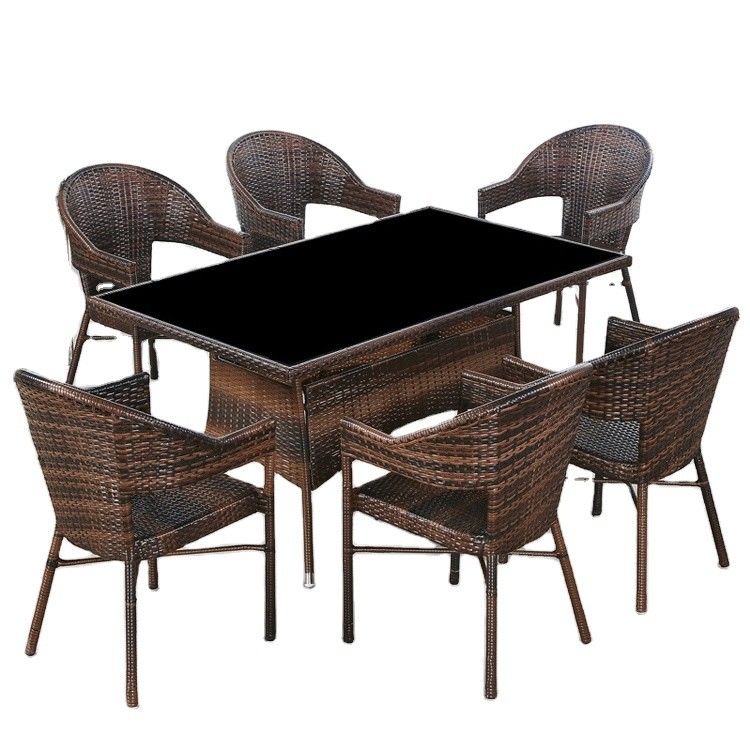 Logo personnalisé Table à manger en rotin PE tissé et chaises pour hôtel Outdoor Patio fauteuil