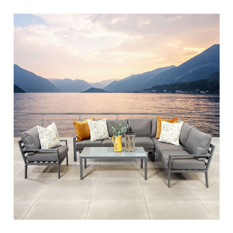 Couchette de jardin en forme de L moderne en aluminium avec table basse Taille L 120 x W60 x H45cm