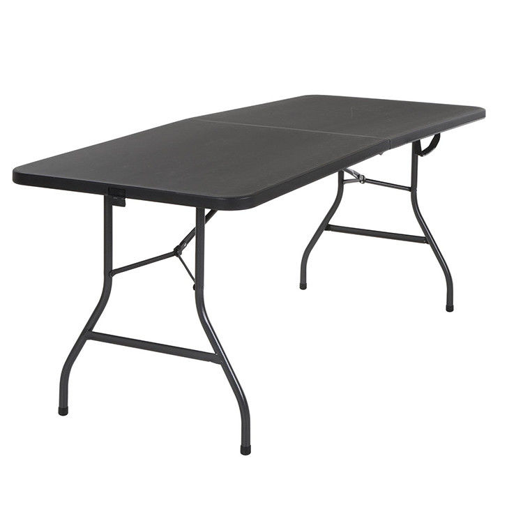 Table pliante en plastique noire de 6 pieds moulée pour banquet extérieur intérieur pique-nique cadre en fer