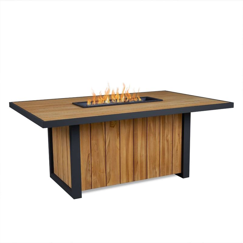 Table de cuisine extérieure avec feu à gaz de propane Table de grenier avec cadre en aluminium en bois de teck