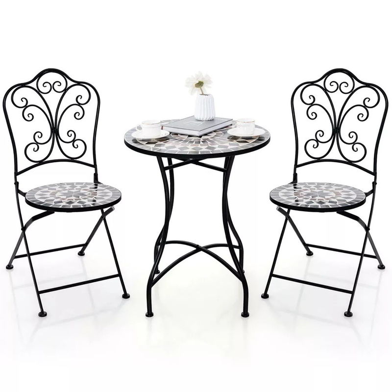 Meubles d'extérieur AJUNION 2 ensemble de chaises et de tables en métal chaise pliable en fer mosaïque antique