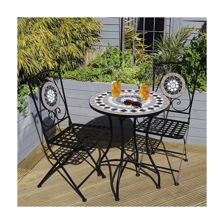 Résistant de fer de jardin balcon Bistro ensemble avec style de conception moderne et revêtement de carreaux en céramique