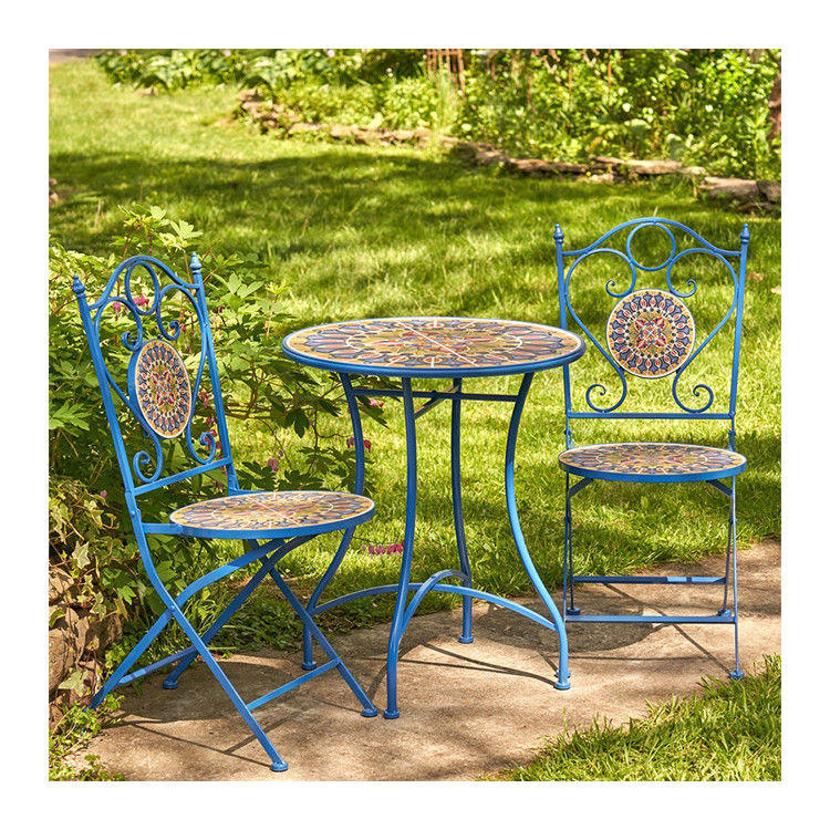Iron Crafts Mosaïque Bistro Set 3 pièces Balcon ensemble avec table et chaise pliable par AJUNION