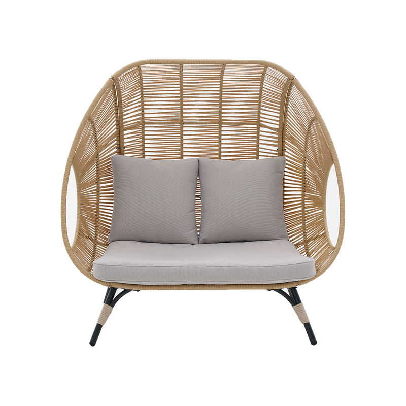 Chaise d'oeuf debout à double siège confortable en extérieur en rotin PE et cadre en acier