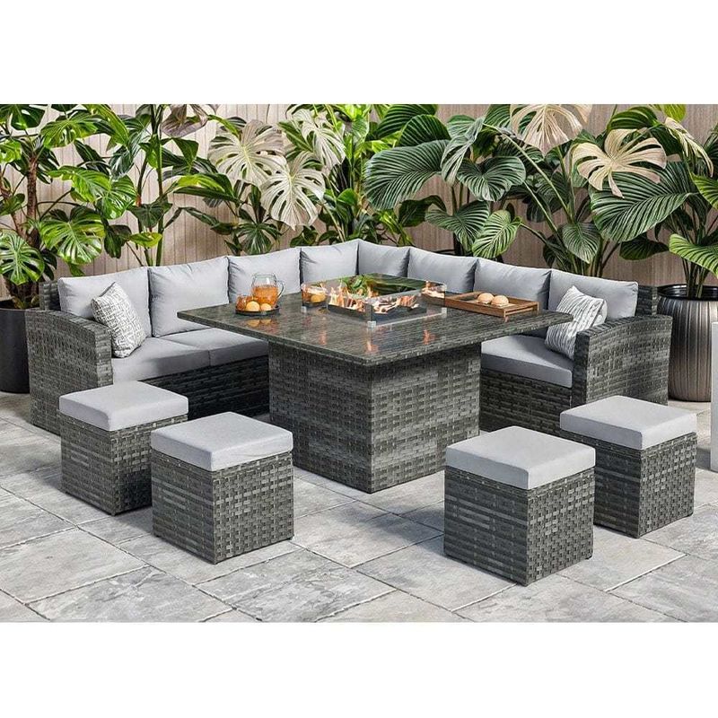 Table à manger de la fosse à feu Taille L130xW130xH60cm 11 sièges Canapé d'angle