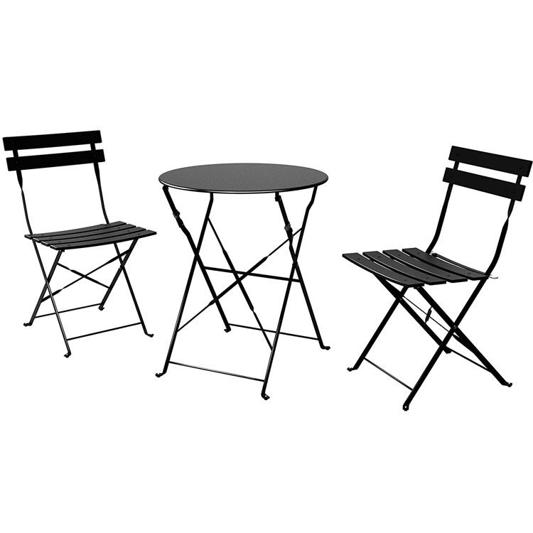 Table et chaises pliantes en acier à 3 pièces parfaites pour le balcon ou le jardin extérieur