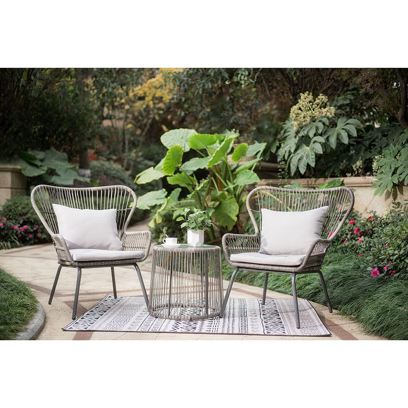 Moderne design AJUNION 2 sièges chaise en rotin de vigne pour le bistrot ensemble meubles de piscine