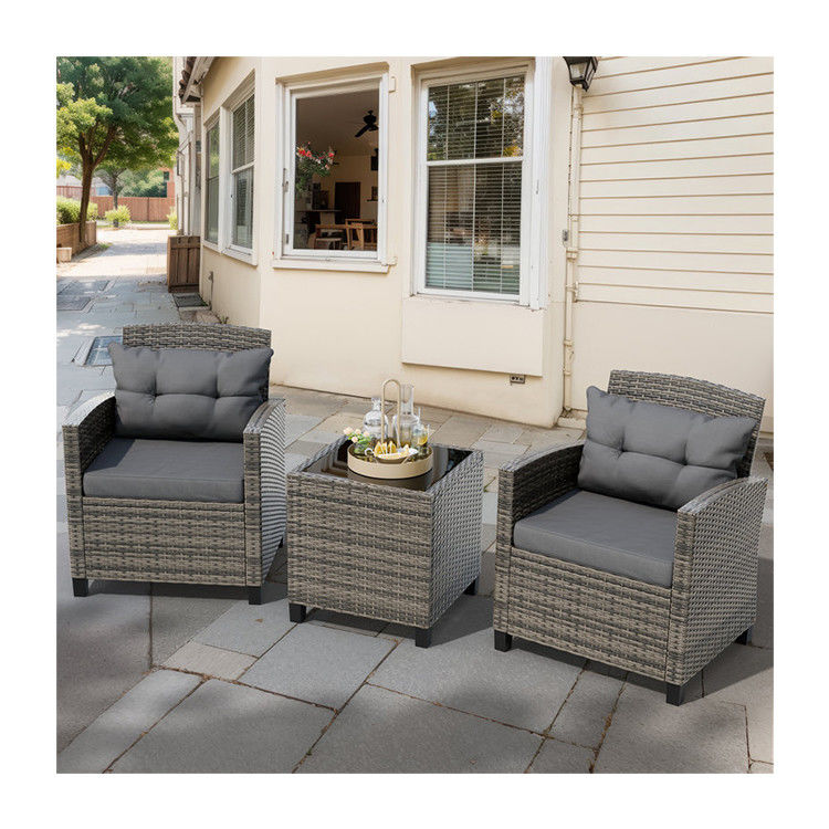 Set de bistrot en plein air Chaise de jardin en rotin 2 sièges Patio Groupe avec table basse par AJUNION