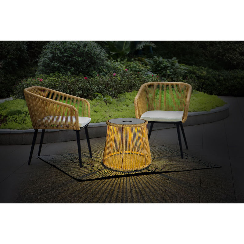 Design moderne 3 pièces Bistro Set Chaise en rotin de cire Meubles avec lumière solaire LED