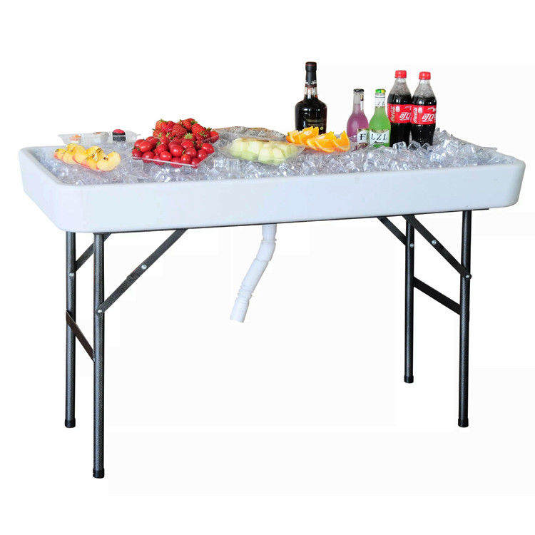 Table pliante portable pour les fêtes Hôtel Camping Square HDPE plastique métal refroidisseur de glace