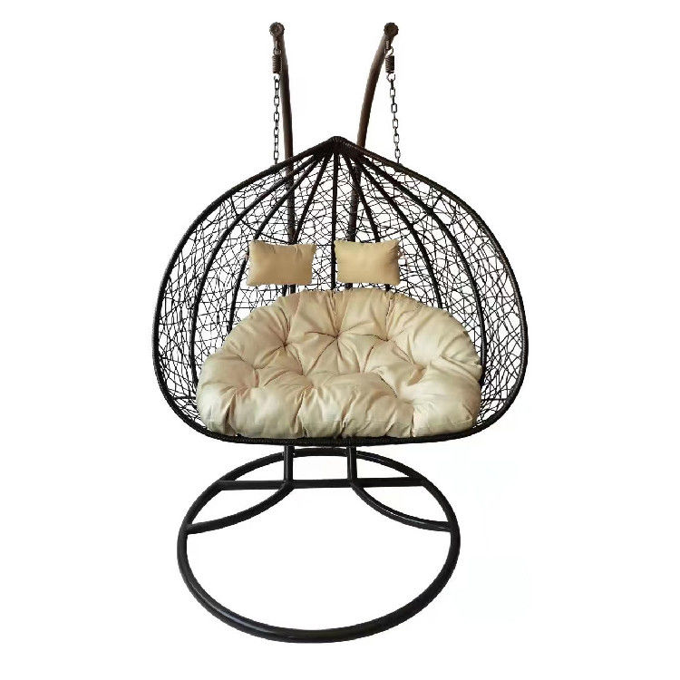 Balcon extérieur intérieur contemporain Jardin portable à double personne suspendu en rotin Wicker Egg Swing Chair avec coussin