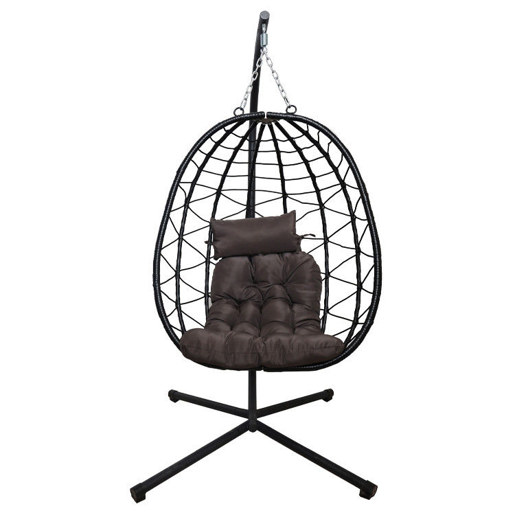 Patio extérieur cour de jardin tissage de la corde de Pe Rattan pliable suspendu oeuf balançoire fauteuil avec coussin
