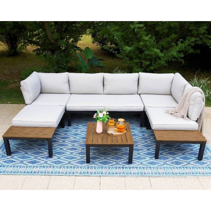 Ensemble de patio modulaire en aluminium AJUNION en forme de U Grands meubles d'extérieur canapé sectionnel