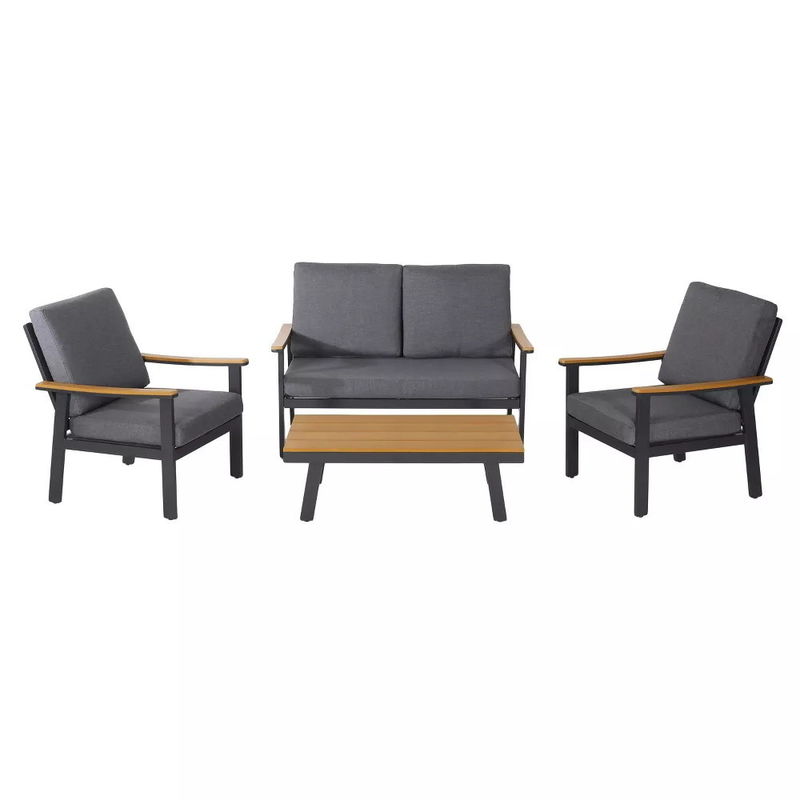 Couchette de jardin spécifique AJUNION 4 pièces de mobilier d'extérieur en aluminium avec table basse